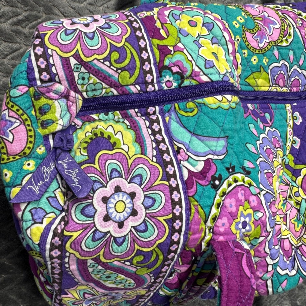 Vera Bradley Duffel Bag Medium Purple Teal Paisley Lilli Bell Travel Bag - Picture 7 of 10